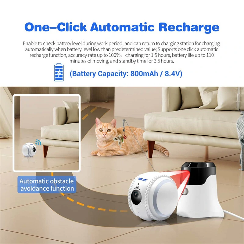 ESCAM QF011 2MP 1080P Smart Pet Robot Camera battery