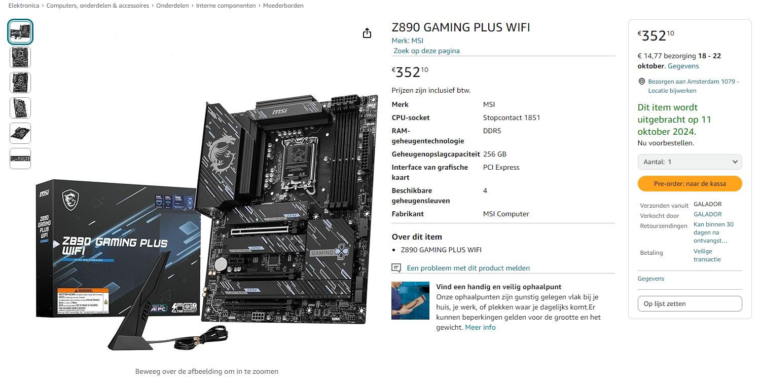 MSI Z890 Gaming Plus WiFi Amazon.nl