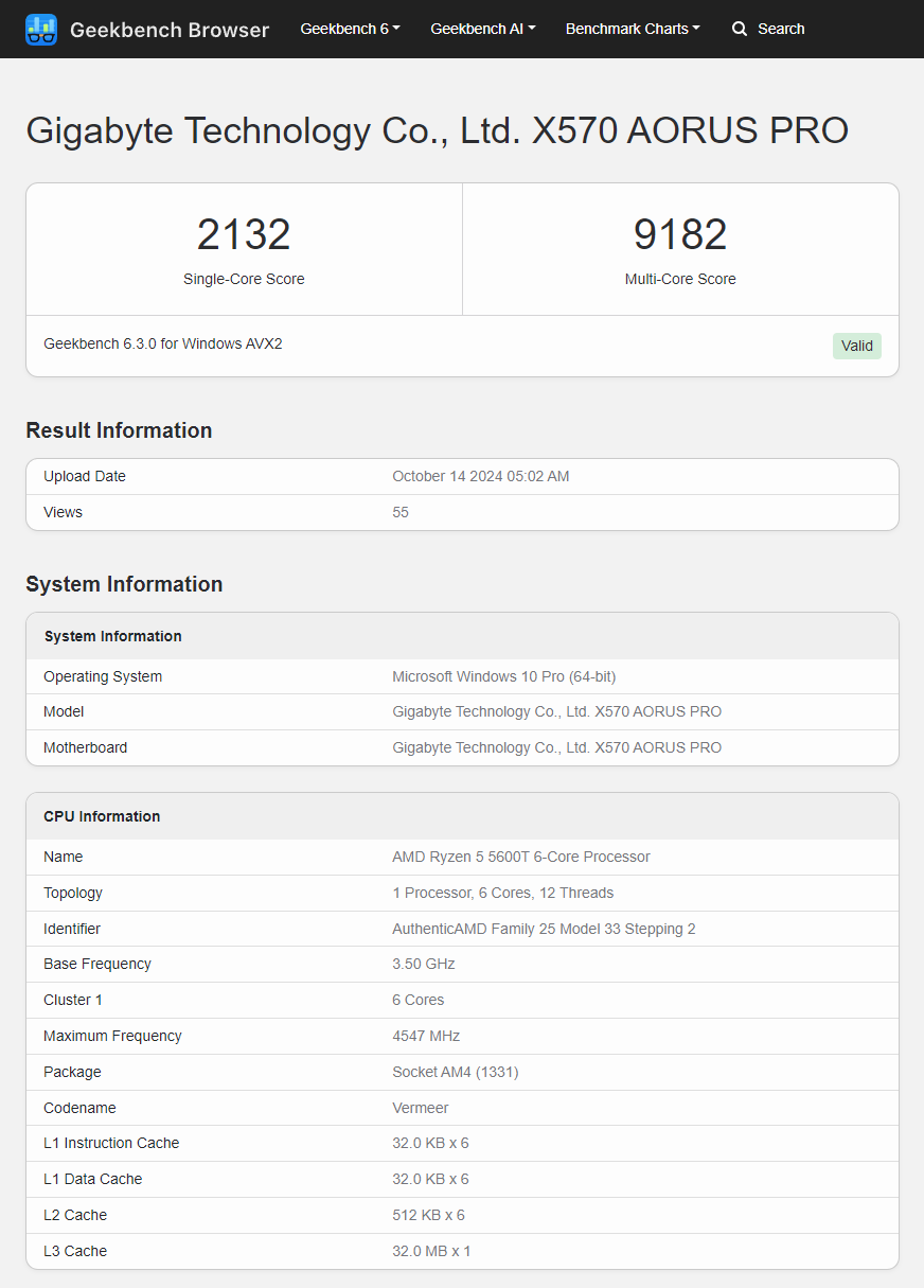 Ryzen 5600T Geekbench