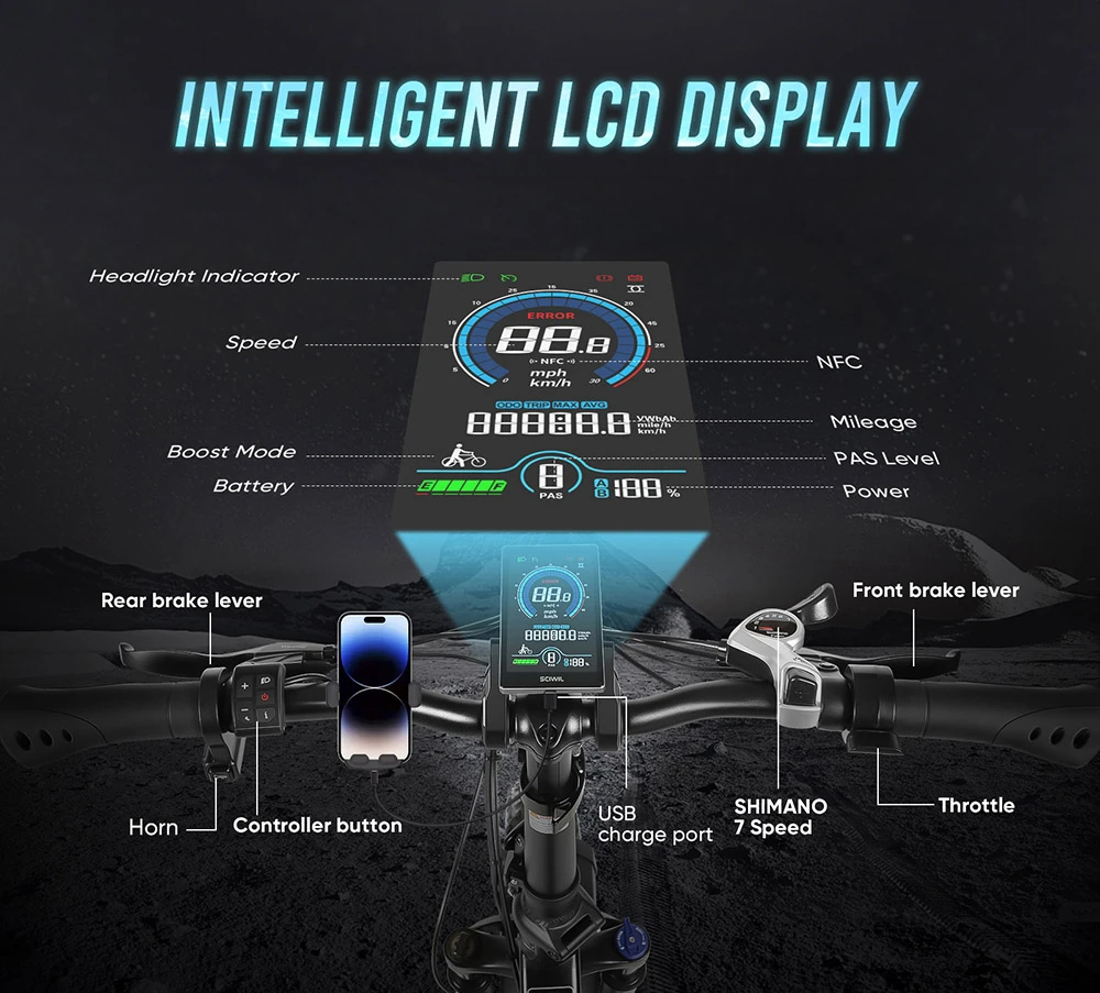 SAMEBIKE LOTDM200-II Step-Through Folding Electric Bike monitor