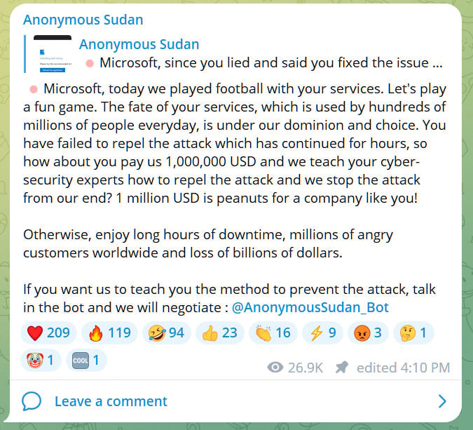 Ανώνυμη επίθεση DDoS στο Σουδάν στο Microsoft Azure