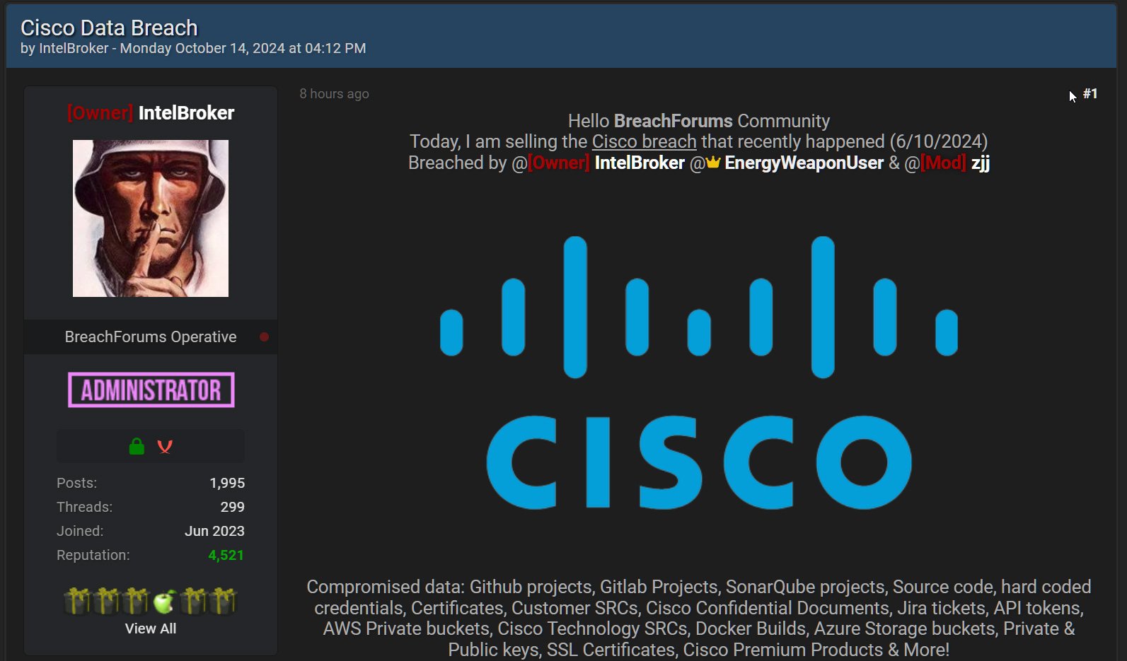 Δεδομένα Cisco προς πώληση σε φόρουμ hacking