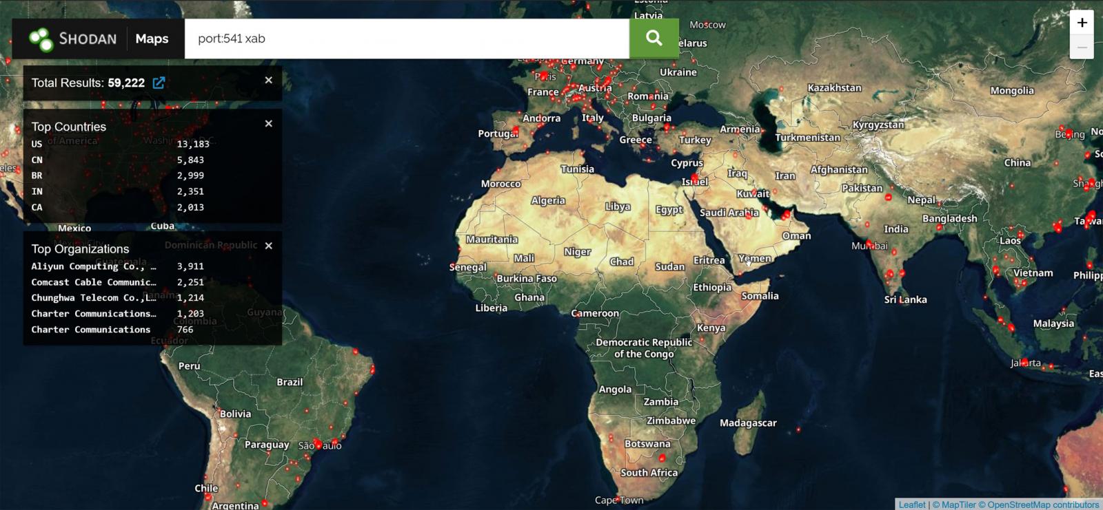 Χάρτης Shodan με εκτεθειμένους διακομιστές FortiManager